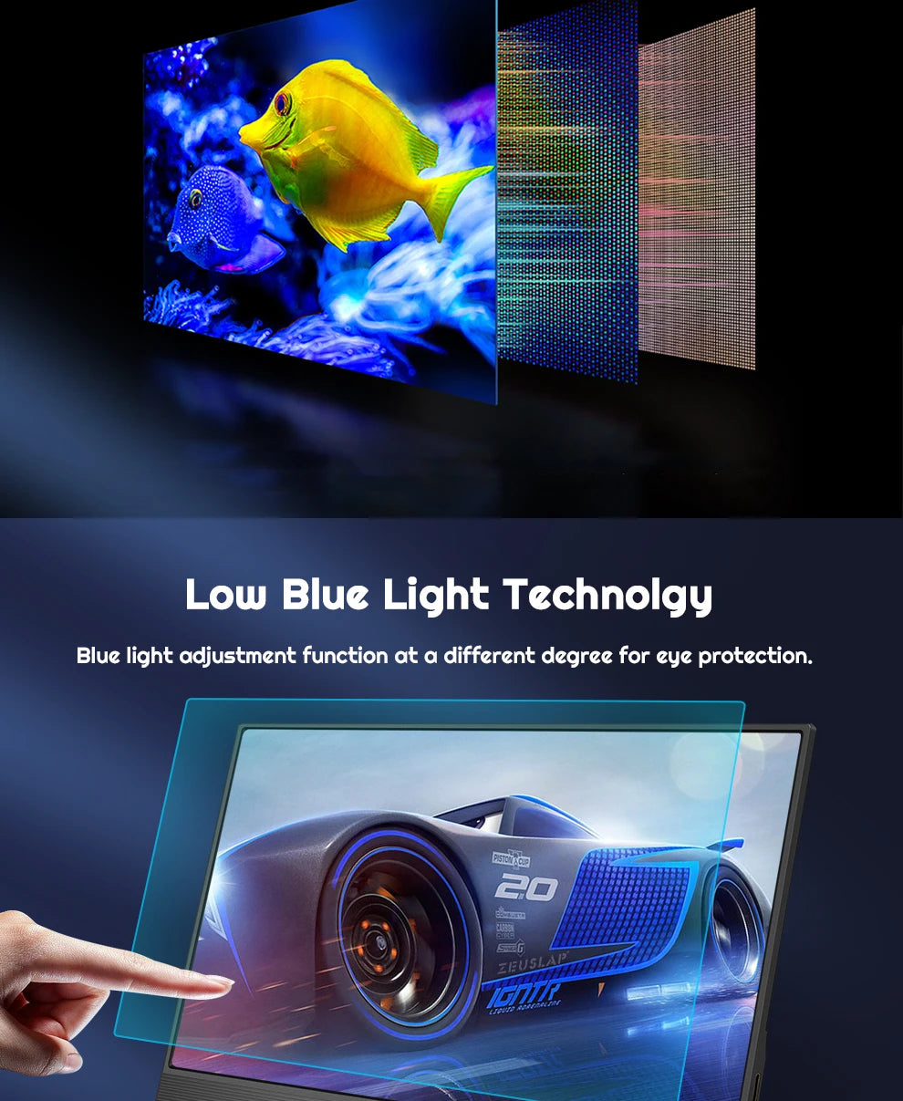 ZEUSLAP 15.6" Portable Touch Monitor | 1080P FHD IPS, USB‑C & HDMI, PS4/Switch/Xbox Compatible