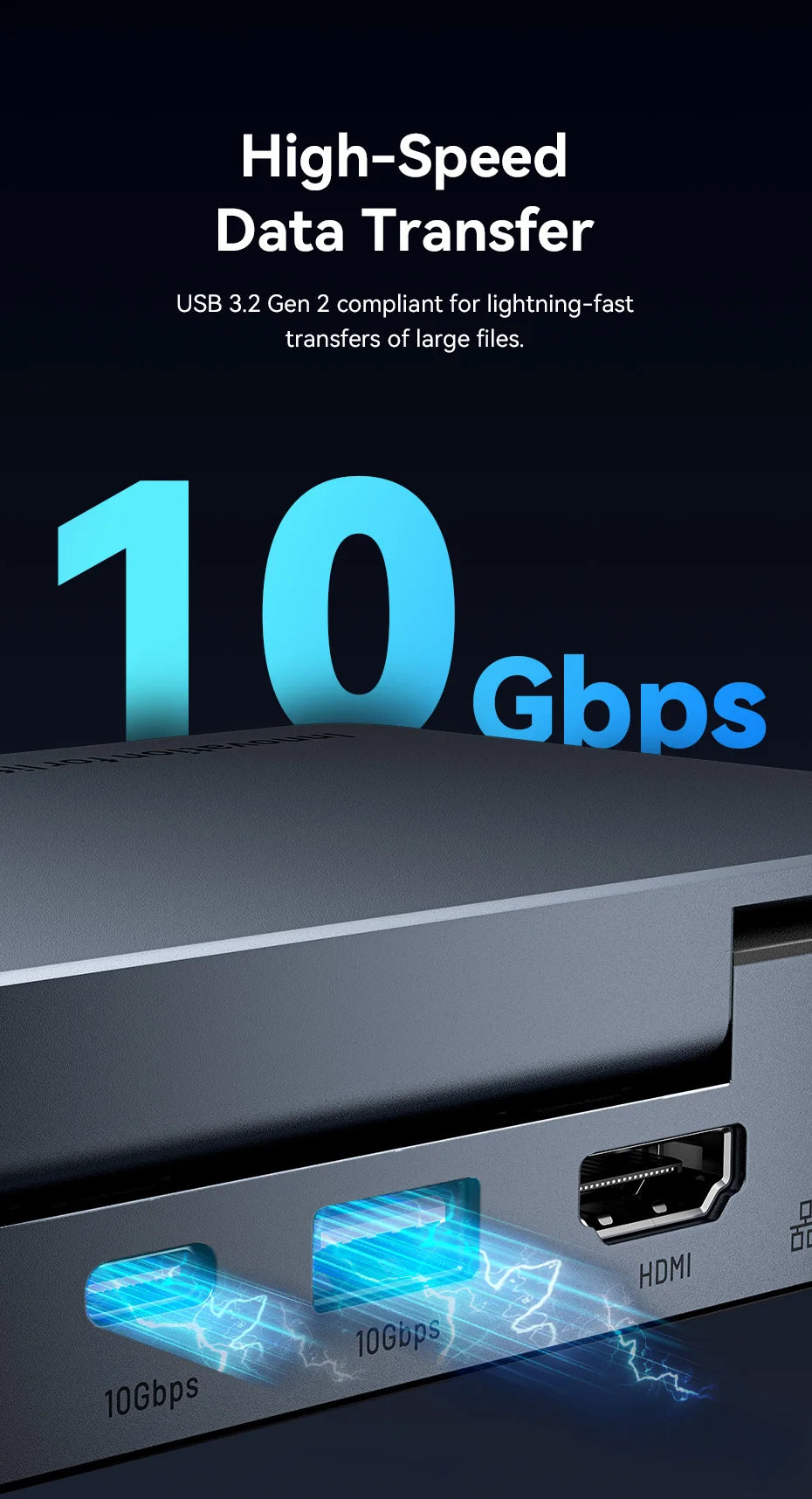 Vention USB-C priklopna postaja za Steam Deck | HDMI 4K pri 60Hz, USB 3.2 10Gbps, RJ45, SD/TF, igralno zvezdišče za več naprav