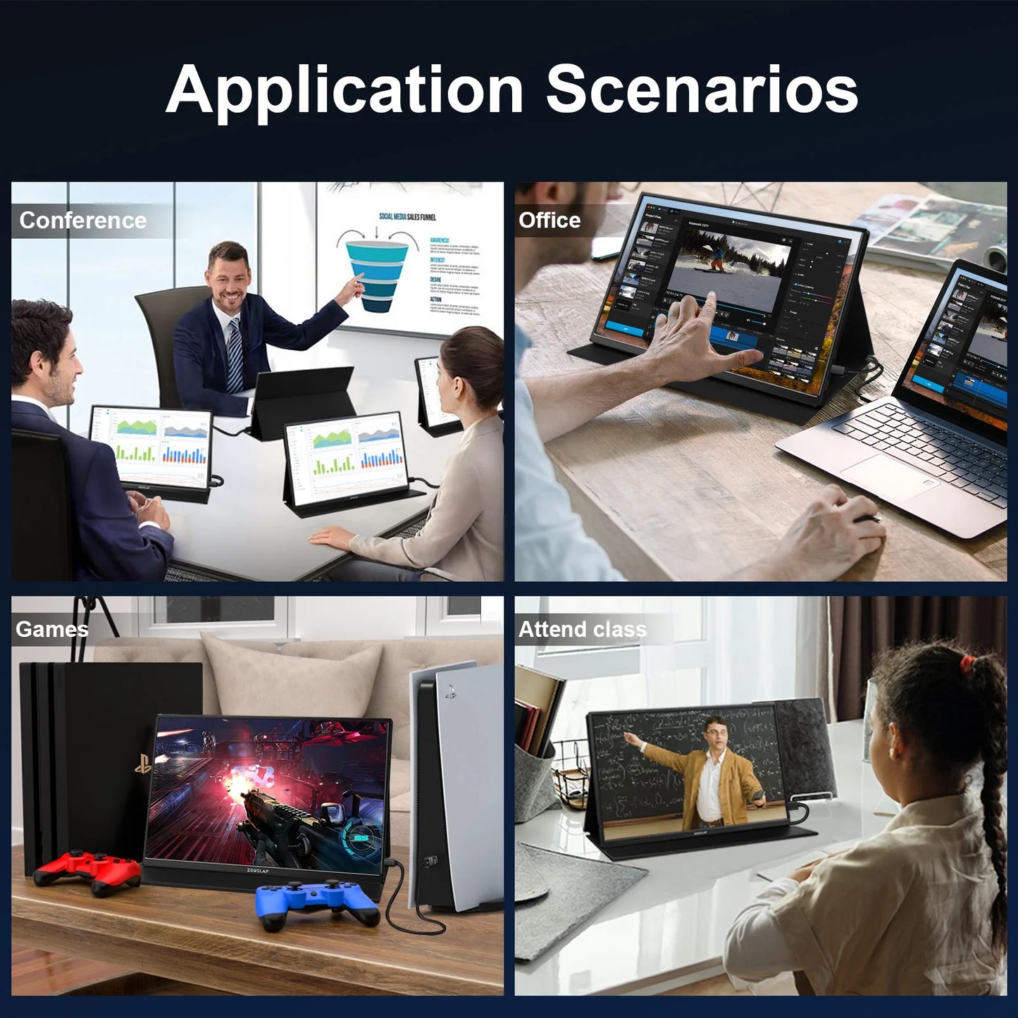 ZEUSLAP 14" Portable Monitor | 1920×1200 WUXGA, 16:10, 100% sRGB, 300 nits