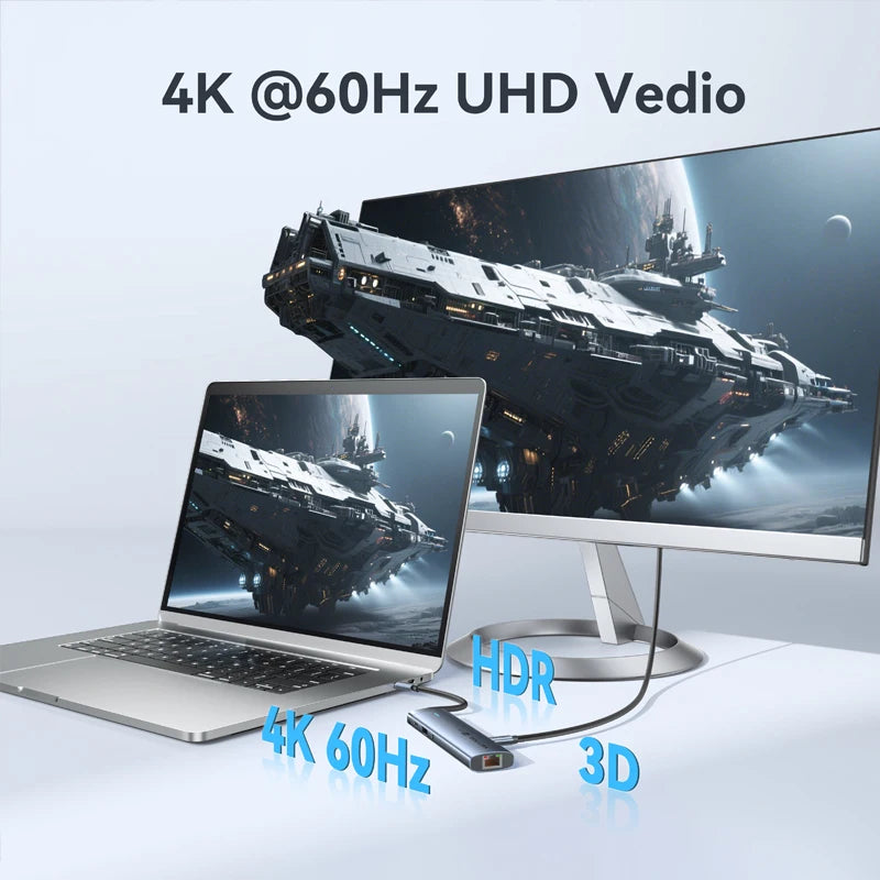 Vention USB‑C 9‑in‑1 Hub | HDMI 4K 60Hz, PD 100W, RJ45, USB 3.0 Docking Station
