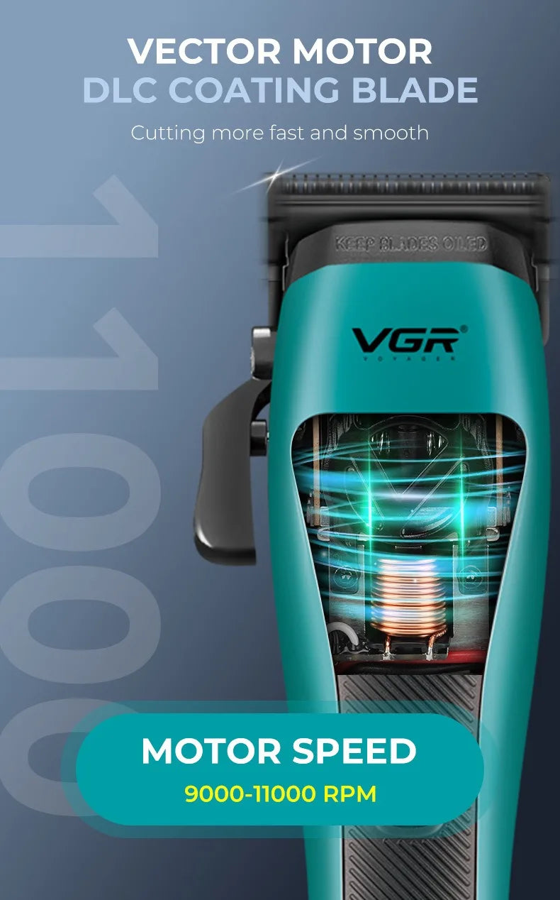 VGR Hair Trimmer Professional Hair Cutting Machine Cordless Barber Clipper Vector Motor Haircut Electric Trimmer for Men V-035C