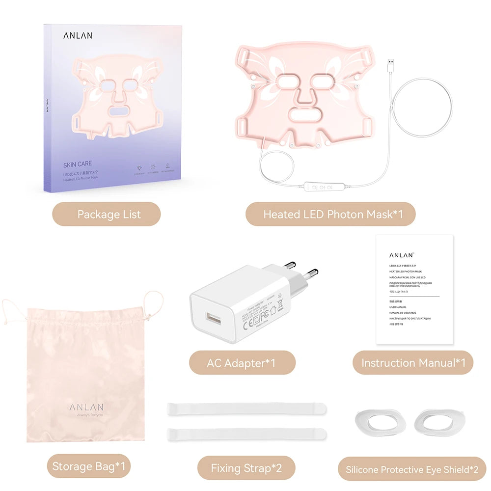 ANLAN LED Facial Mask - 5 Color Silicone Waterproof Thermotherapy for Anti-Aging, Skin Rejuvenation, and Brightening - Limetastore