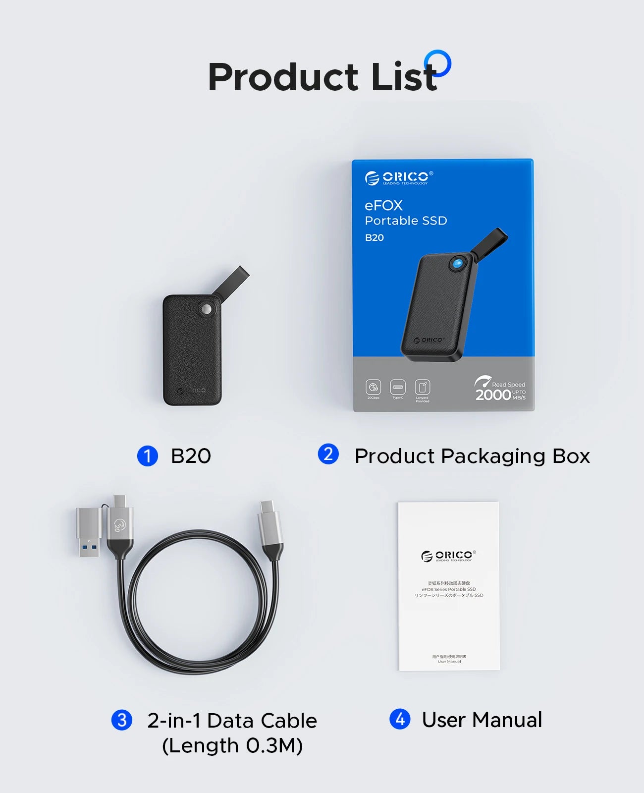 ORICO 2TB Ultra‑Mini Portable SSD – Up to 2000MB/s USB 3.2 Gen 2x2 External Solid State Drive