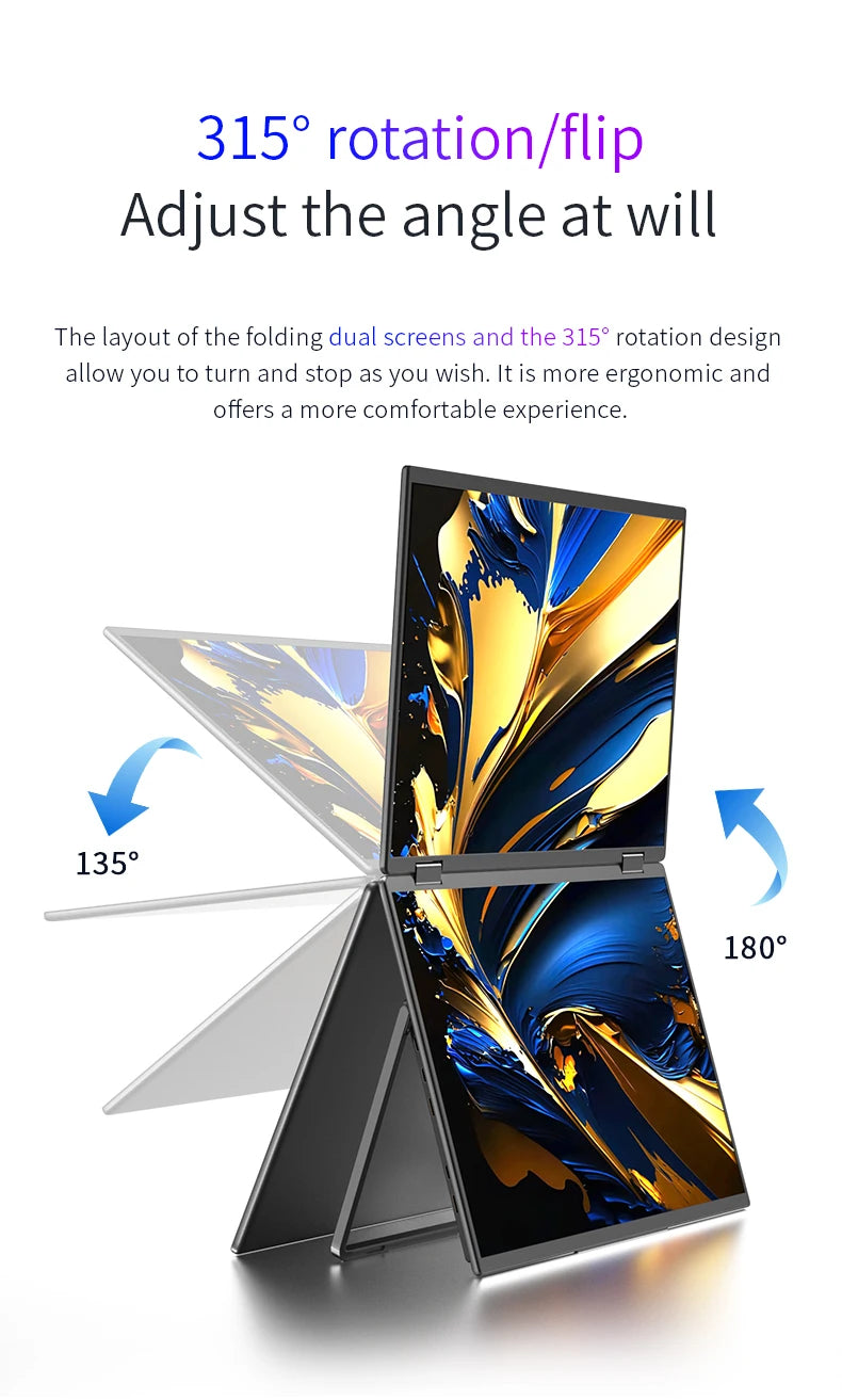 Sibolan 16 inch 2.5K Dual Screen Portable Monitor Laptop Foldable Extender 2560x1600P 60Hz USB-C HDMI Port For Gaming & Mac, Win - Limetastore