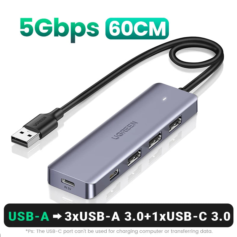 UGREEN USB‑C to USB 3.0 Hub | 4‑Port High‑Speed Splitter for MacBook, iPad & Samsung