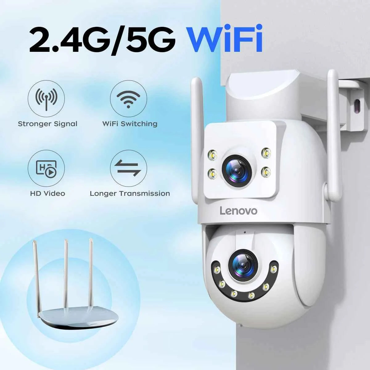 Lenovo WiFi PTZ Security Camera 8MP With Dual Screen Color Night Vision Outdoor Surveillance CCTV Camera Auto Tracking IP Camera - Limetastore