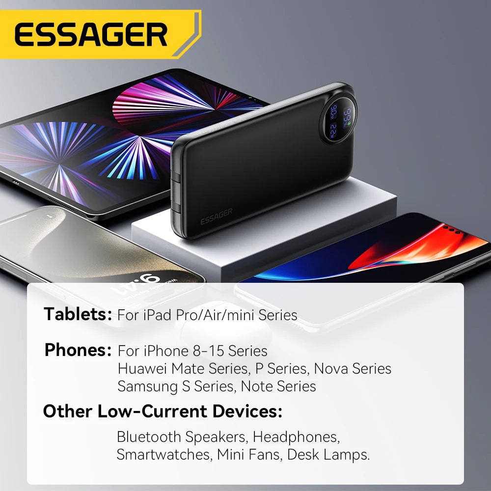 ESSAGER 30000mAh Power Bank 22.5W PD Fast Charging Portable