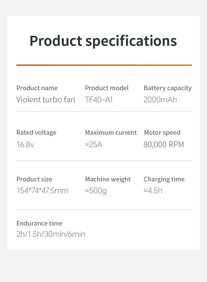Booster TF40 Turbo Fan – Brushless High‑Speed Portable Air Blower