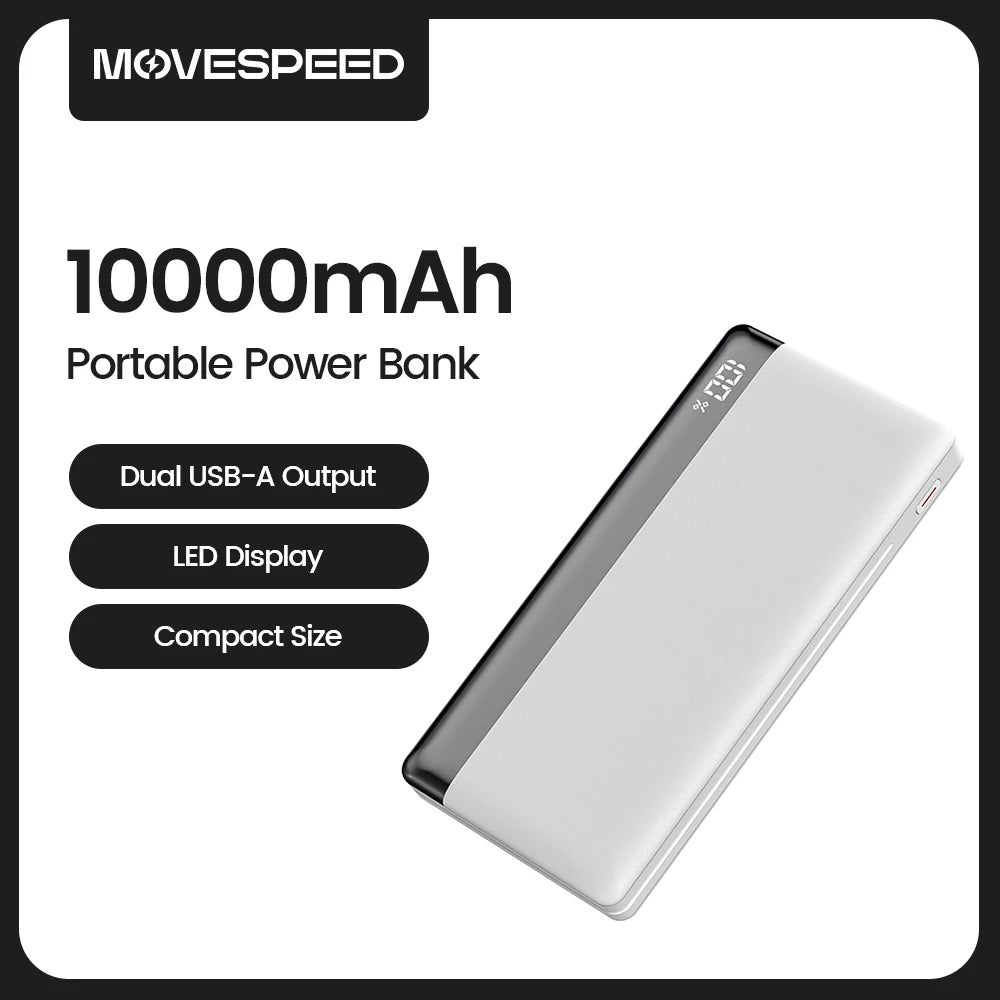 MOVESPEED K10 prenosna baterija 10000 mAh, dvojna vrata USB A, hitro polnjenje, velika zunanja baterija za iPhone 15 Pro, Samsung S23, Xiaomi 14