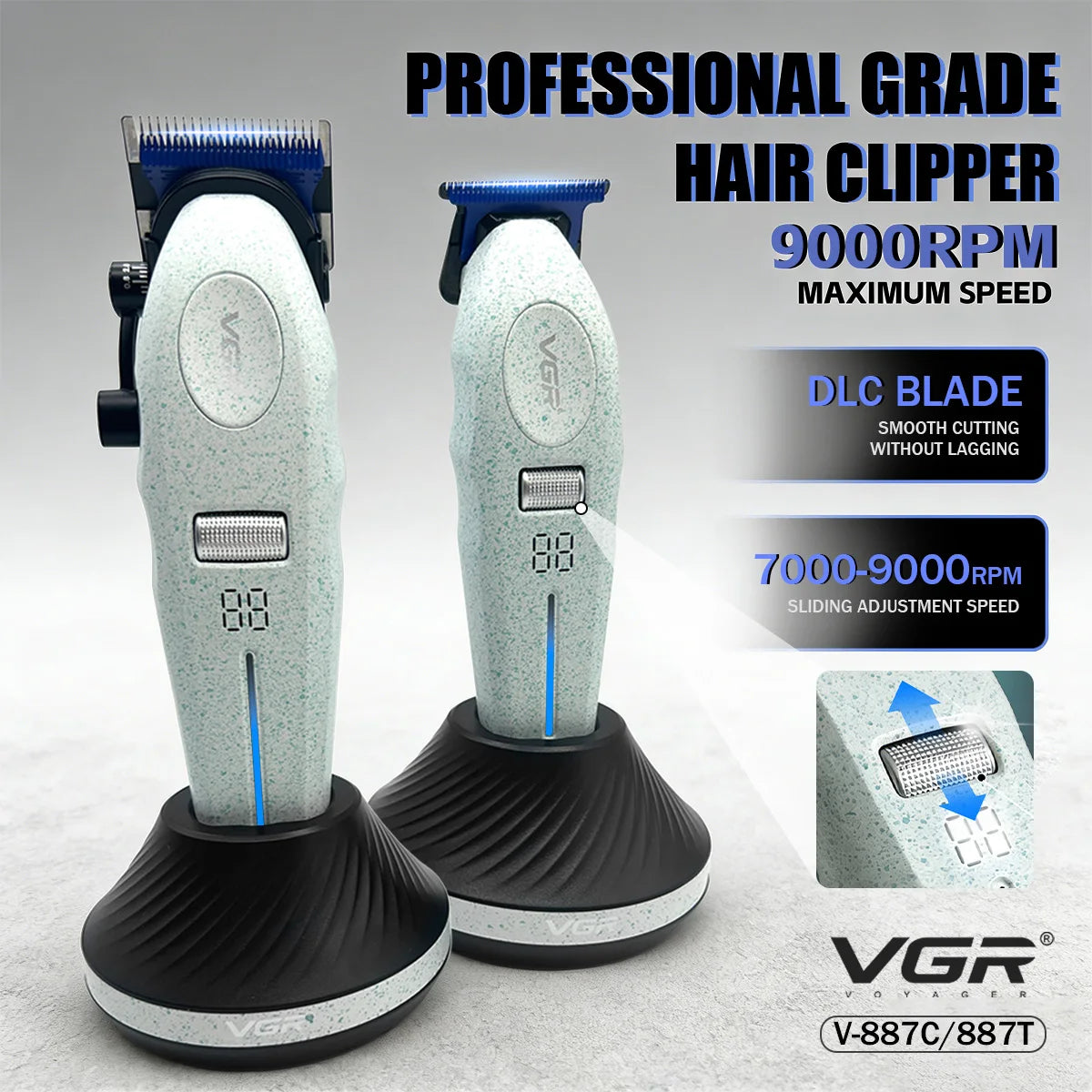 VGR Hair Trimmer Professional Hair Clipper Cordless Hair Cutting Machine Electric Barber Digital Display Trimmer for Men V-887