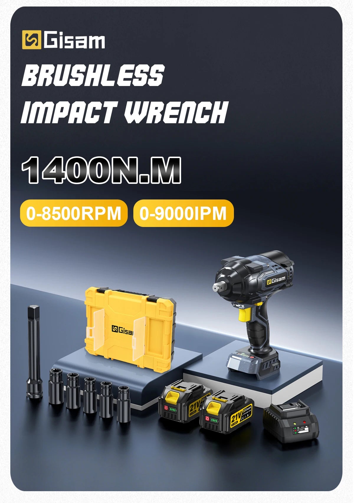 Gisam 1400N.m Brushless Impact Wrench 1/2"