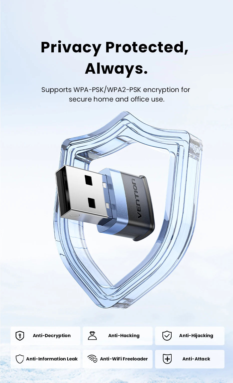 Vention WiFi 6 AX900 USB Adapter | Dual‑Band 2.4/5GHz Wireless Dongle for Windows PC & Laptop