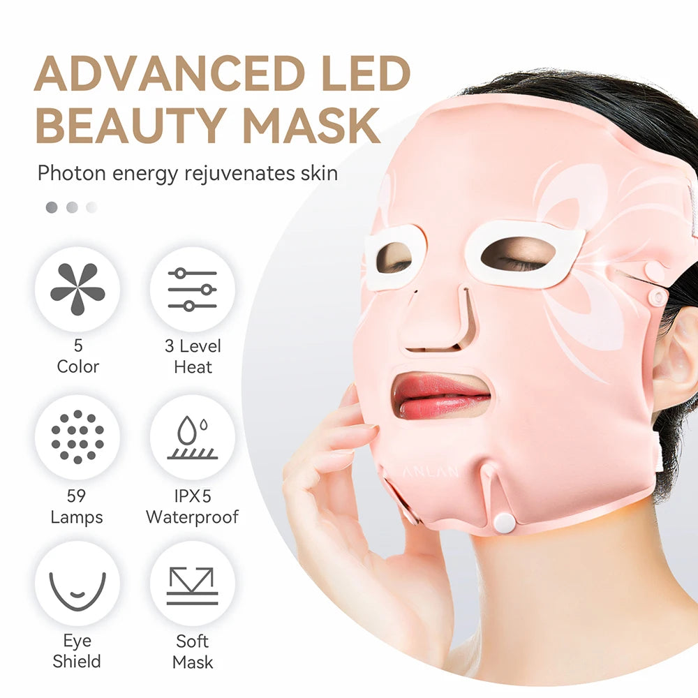 ANLAN LED Facial Mask - 5 Color Silicone Waterproof Thermotherapy for Anti-Aging, Skin Rejuvenation, and Brightening - Limetastore