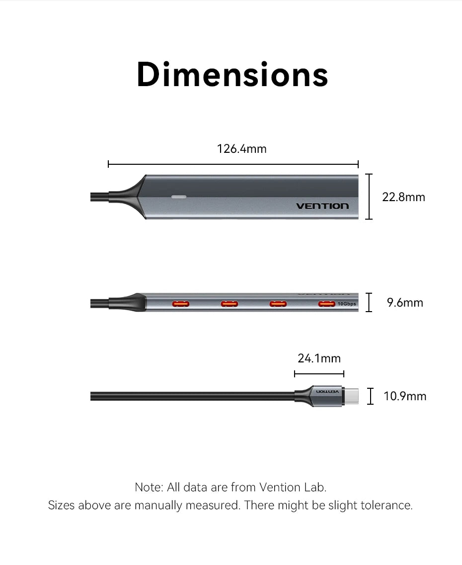 Vention USB‑C 3.2 Gen2 Hub | 4× USB‑C 10Gbps Aluminum Alloy Splitter