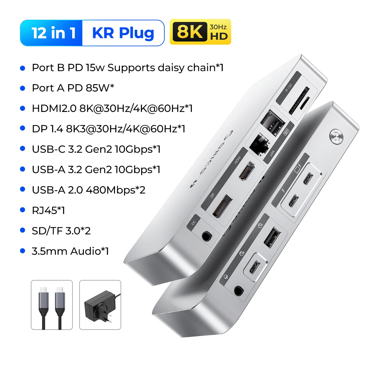 ORICO Thunderbolt 4 USB‑C Docking Station with 8K30Hz HDMI, USB 3.2 Gen2 Hub & Type‑C Splitter