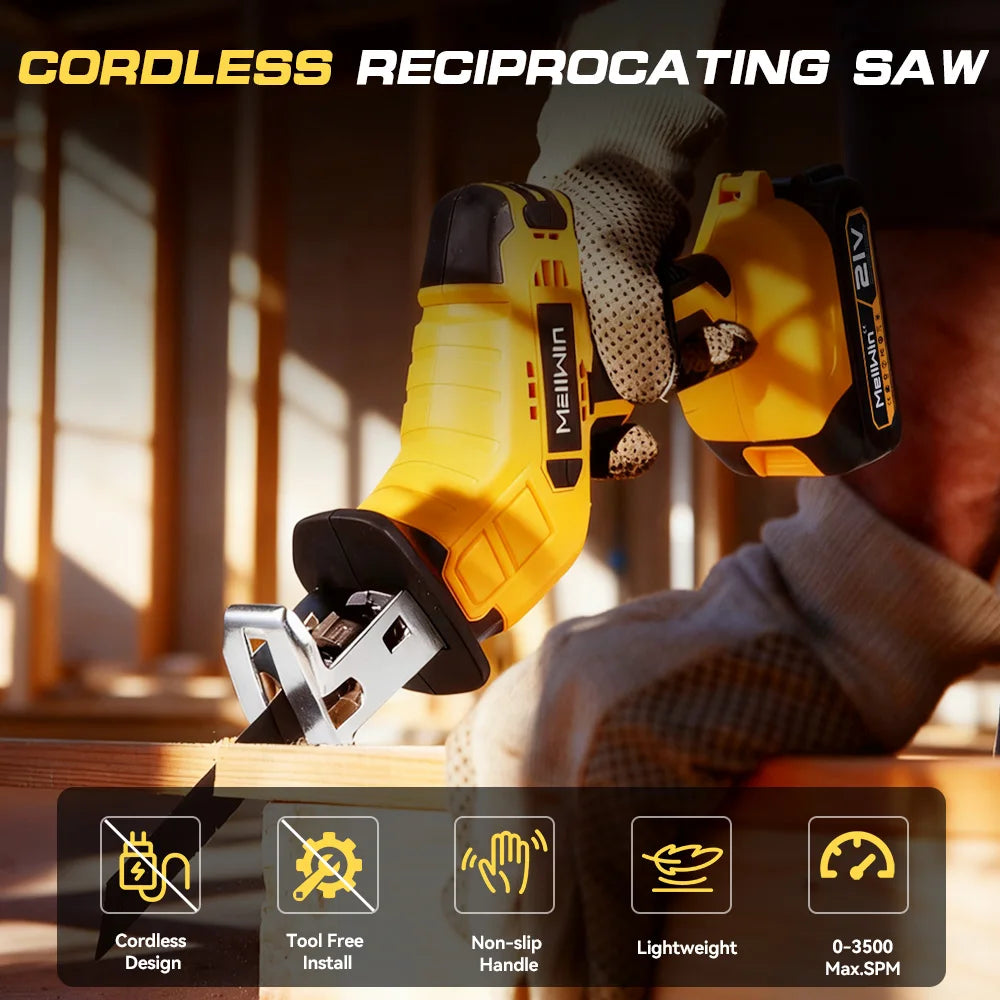 MELLWIN Cordless Electric Reciprocating Saw Multifunction Cut Saw Metal Wood PVC Pipe Cutting Tool For Makita 18VBattery Pin - Limetastore
