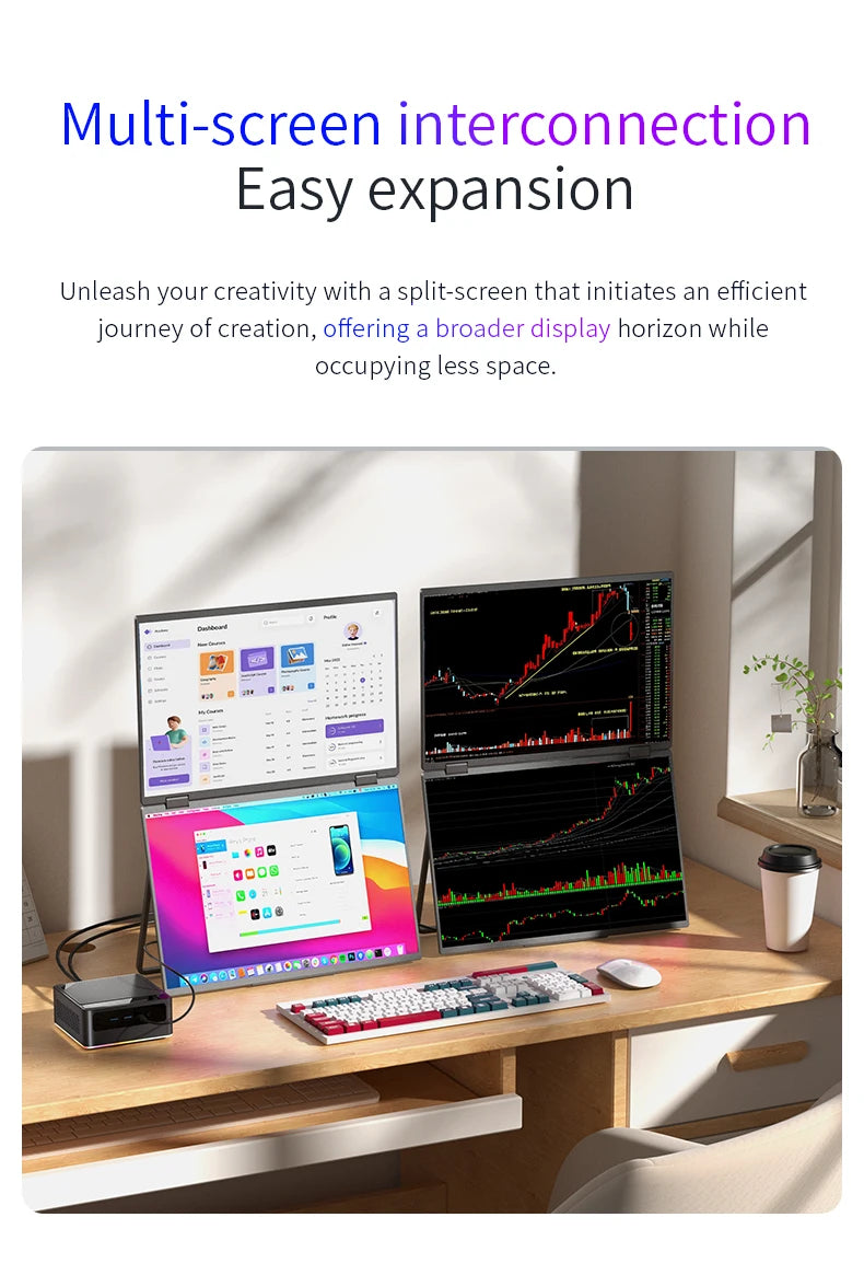 Sibolan 15.6 inch 4K Dual Screen Portable Monitor 60Hz Laptop Screen Extender Stackable Foldable Metal Material Triple Monitor - Limetastore