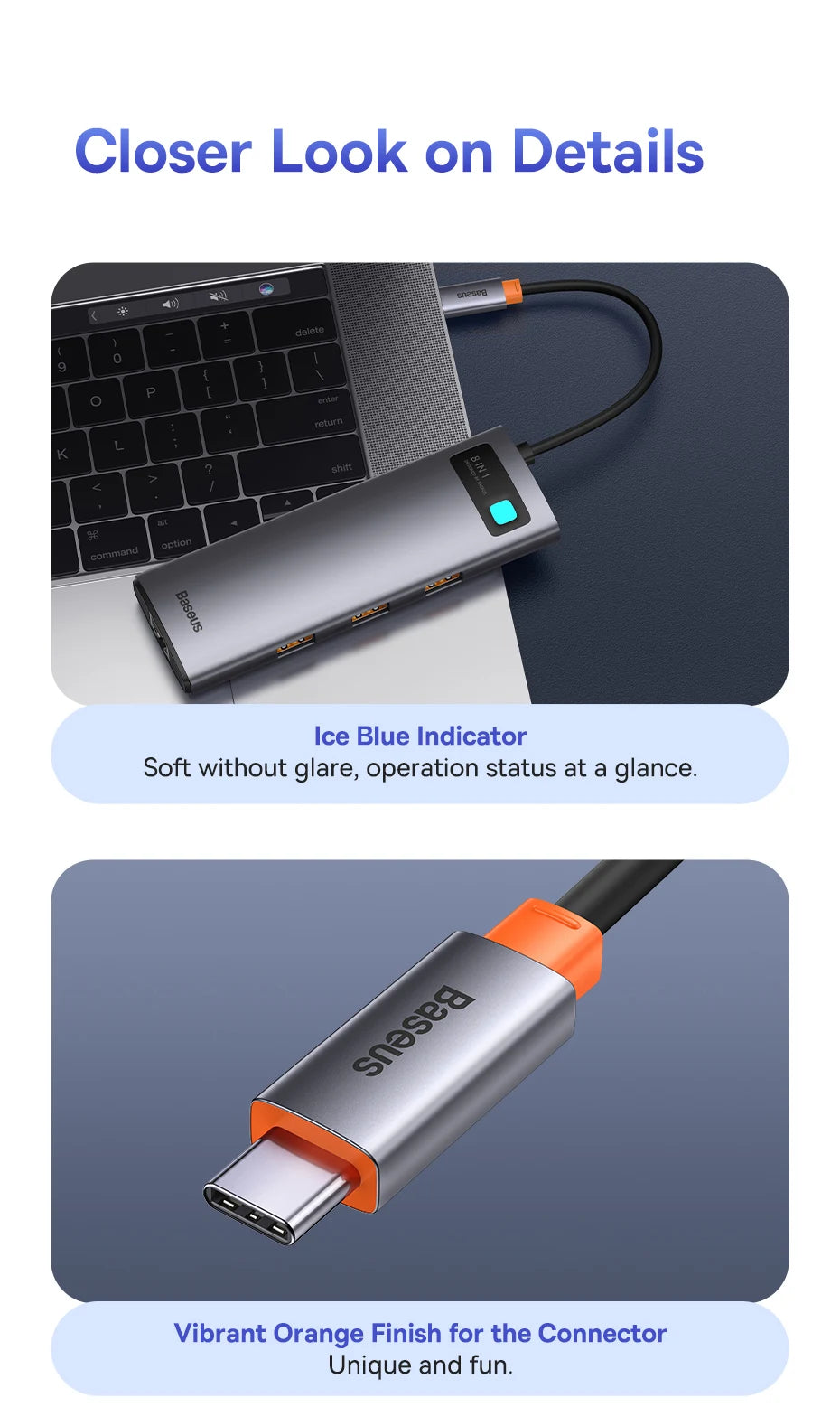 Baseus USB‑C Hub | HDMI 4K, USB 3.1 10Gbps, RJ45 Ethernet, SD/TF Docking Station for MacBook