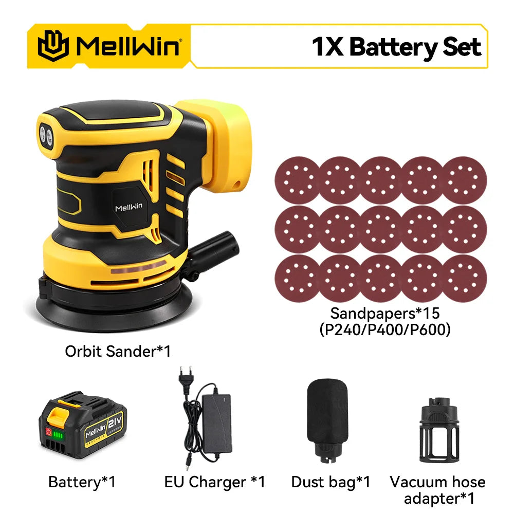 MELLWIN 125MM Electric Orbital Sander Polisher 3 Speeds Adjustable Wood Metal Sanding Polishing Tool For Makita 18V Battery Pin - Limetastore