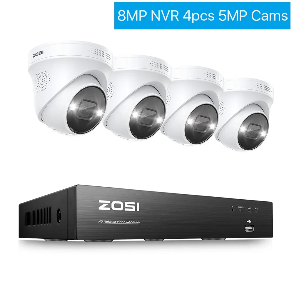 ZOSI 4K 8MP PoE Security Camera System – 8CH H.265+ NVR with 5MP/8MP Outdoor IP Cameras | AI Human/Vehicle Detection & Full‑Color Night Vision | Home & Business CCTV Kit