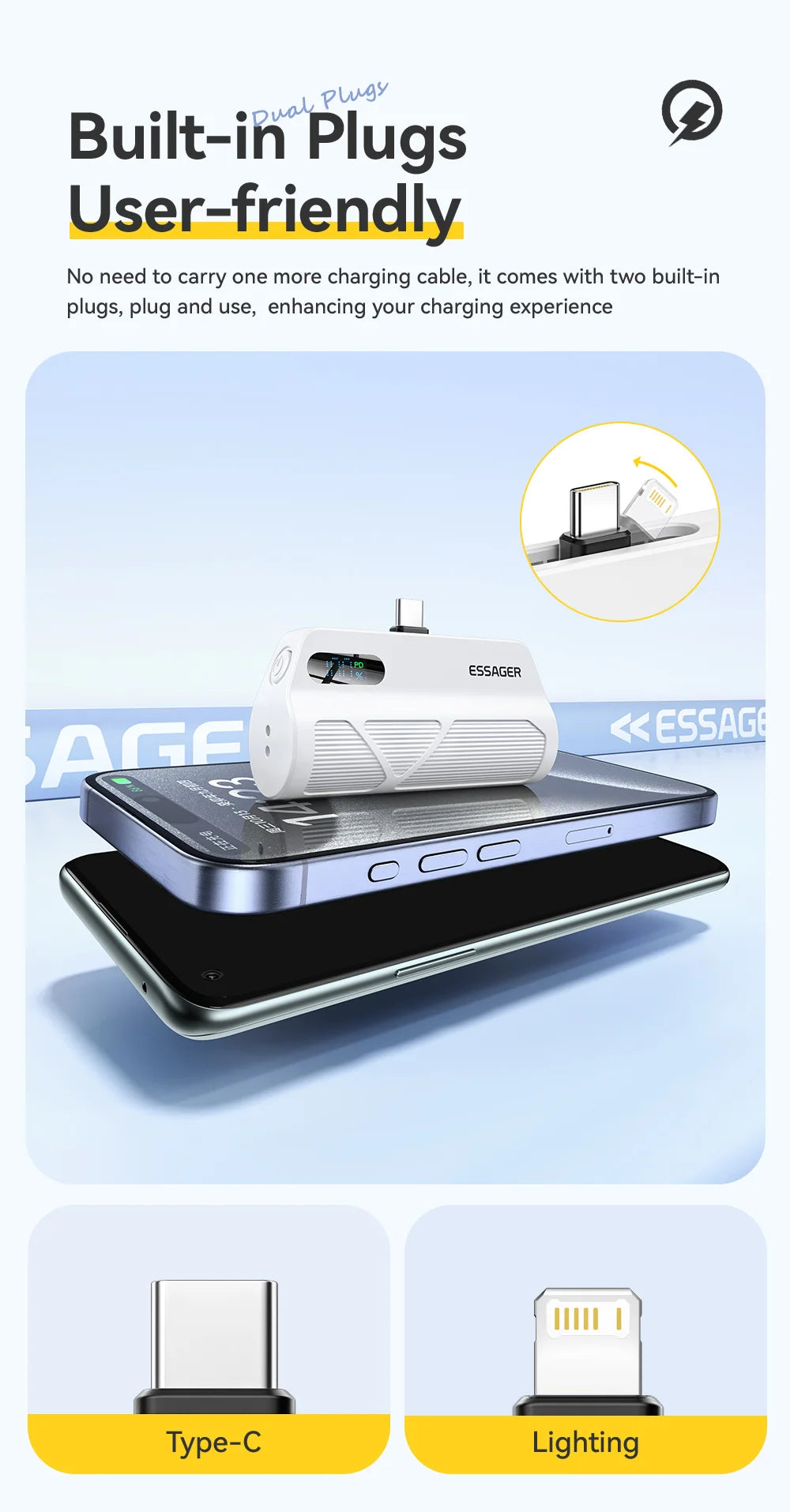 ESSAGER Mini Capsule Power Bank 5000mAh 20W PD Fast Charging