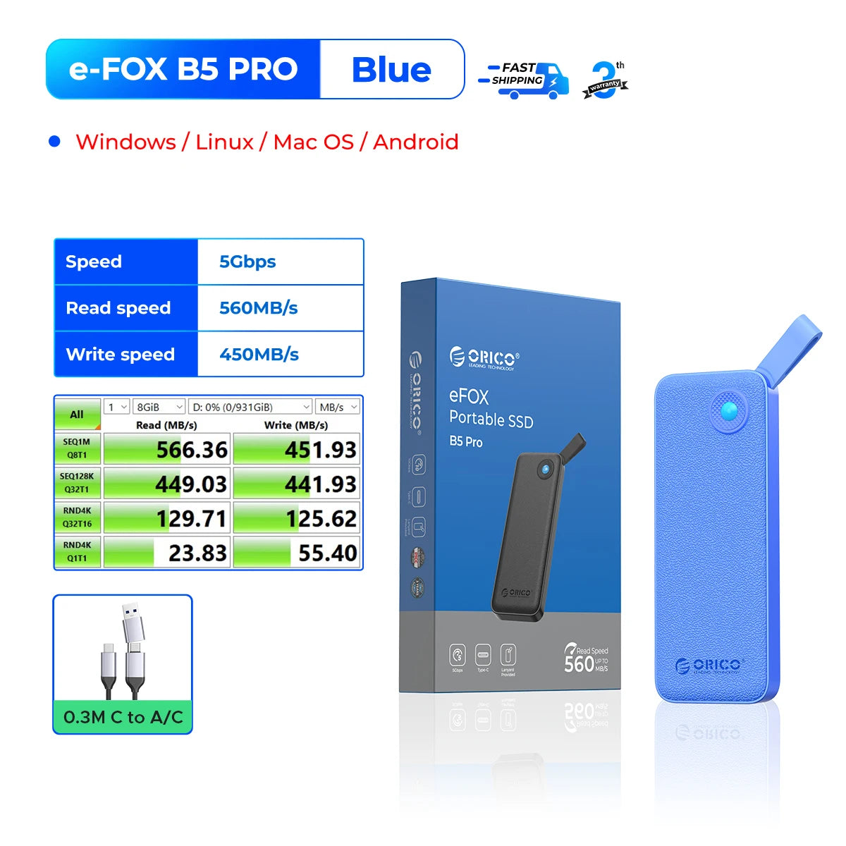 ORICO Portable External SSD – USB 3.2 Gen2 High‑Speed Solid State Drive