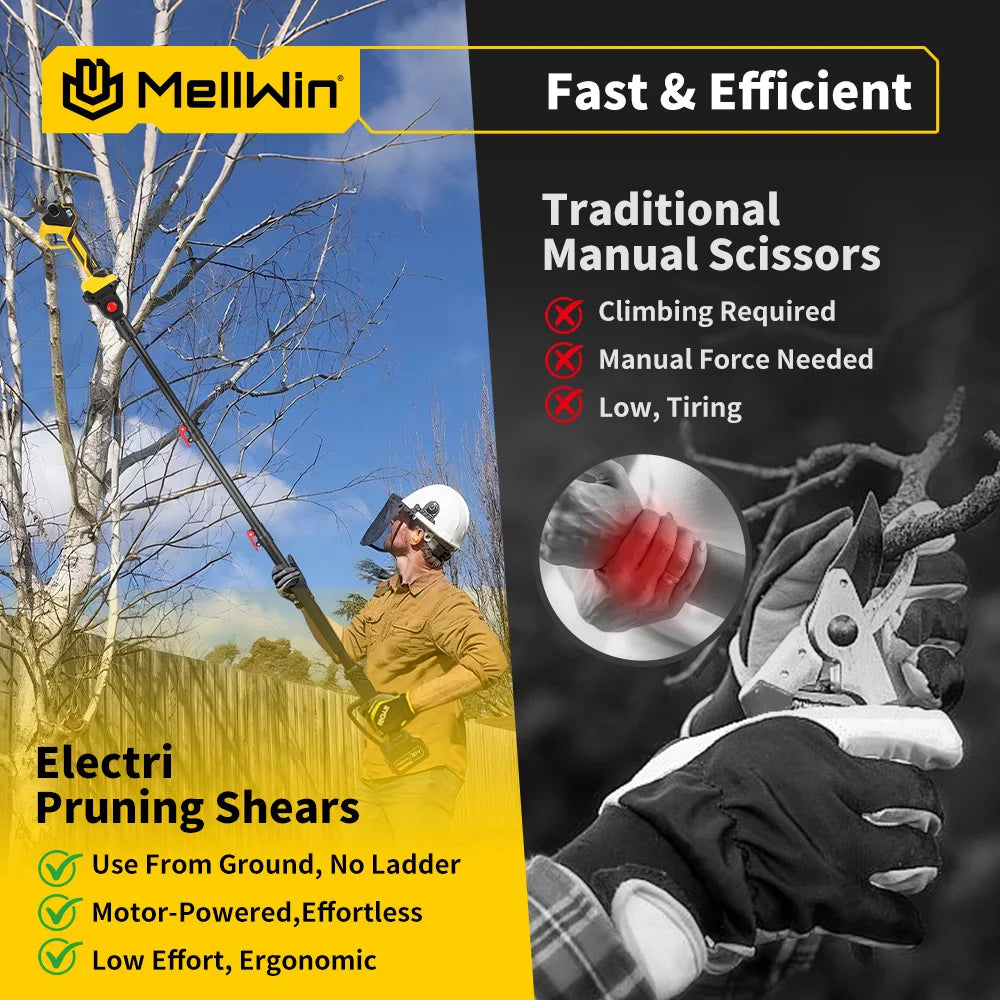 MELLWIN Brushless 50MM Electric Pruner Shear With 180CM Telescoping Pole Garden Pole Pruner Shear Tool For Makita 18VBattery Pin - Limetastore