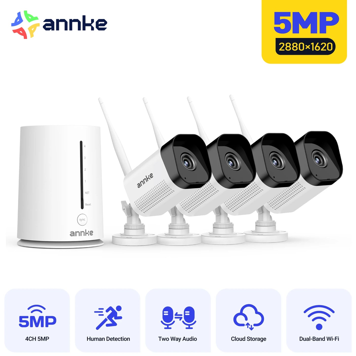ANNKE 3MP/5MP Wireless CCTV System | 4CH NVR, Night Vision, IP66 Outdoor Cameras