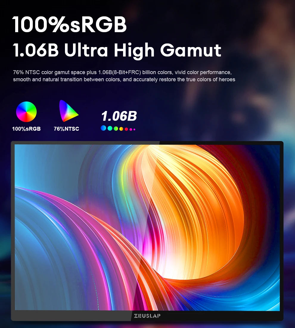 ZEUSLAP 16" 2.5K 144Hz Prenosni monitor na dotik | 2560×1600, 100 % sRGB, 500 nitov