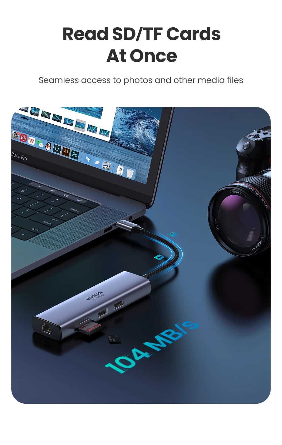 UGREEN 7‑in‑1 USB‑C Hub with 4K60Hz HDMI, SD/TF Card Readers, USB 3.0 5Gbps, PD100W – Multiport