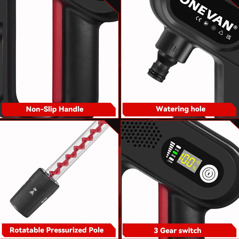 ONEVAN 220Bar Brushless High Pressure Car Washer Gun 5in1 3 Gear Spray Gun Garden Washing Power Tool For Makita 18V Battery Pin