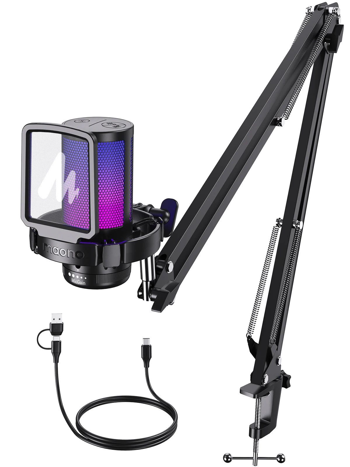 Maono DGM20S – USB Gaming Condenser Microphone | Noise Cancellation, RGB Lights, Mute & Zero‑Latency Monitoring for Streaming & Podcasting