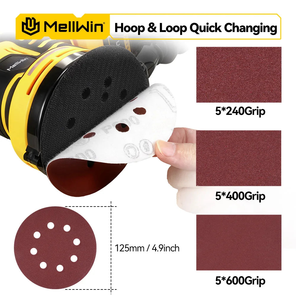 MELLWIN 125MM Electric Orbital Sander Polisher 3 Speeds Adjustable Wood Metal Sanding Polishing Tool For Makita 18V Battery Pin - Limetastore