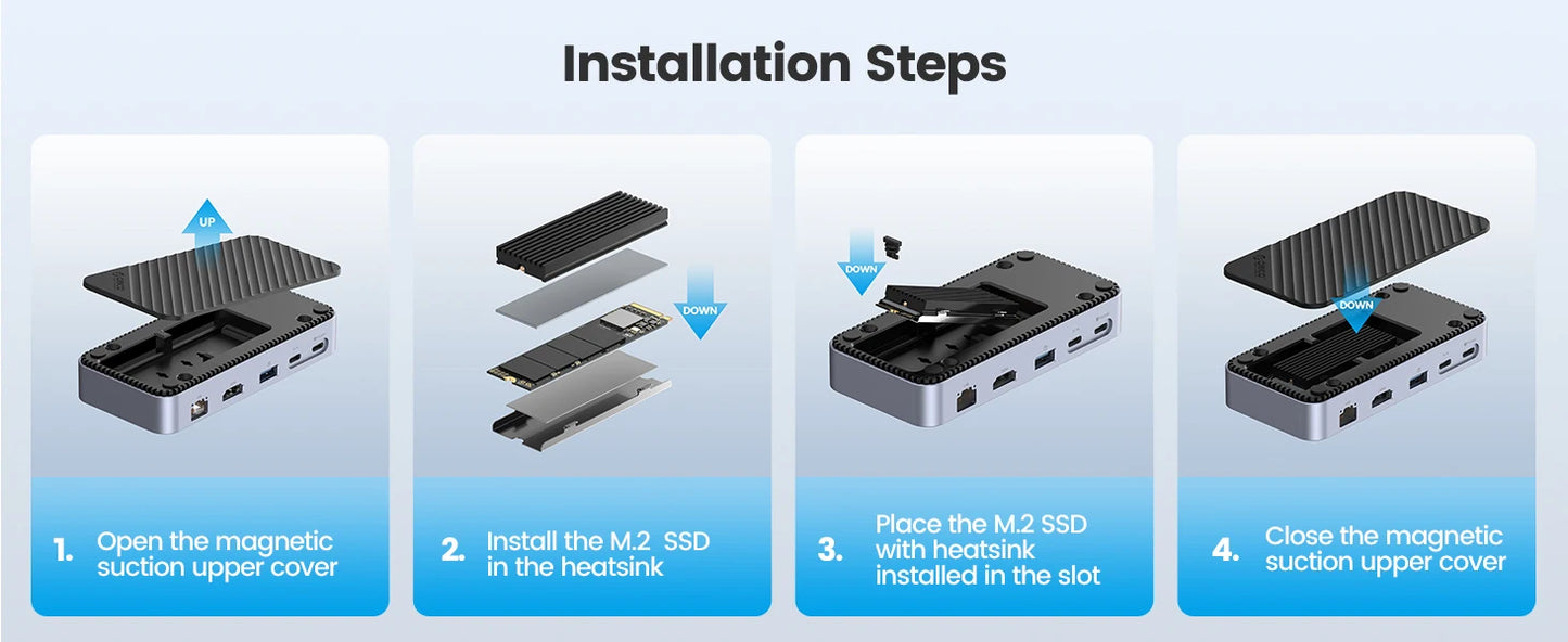 ORICO USB‑C Docking Station with M.2 NVMe/SATA SSD Enclosure (10Gbps), Cooling Fan