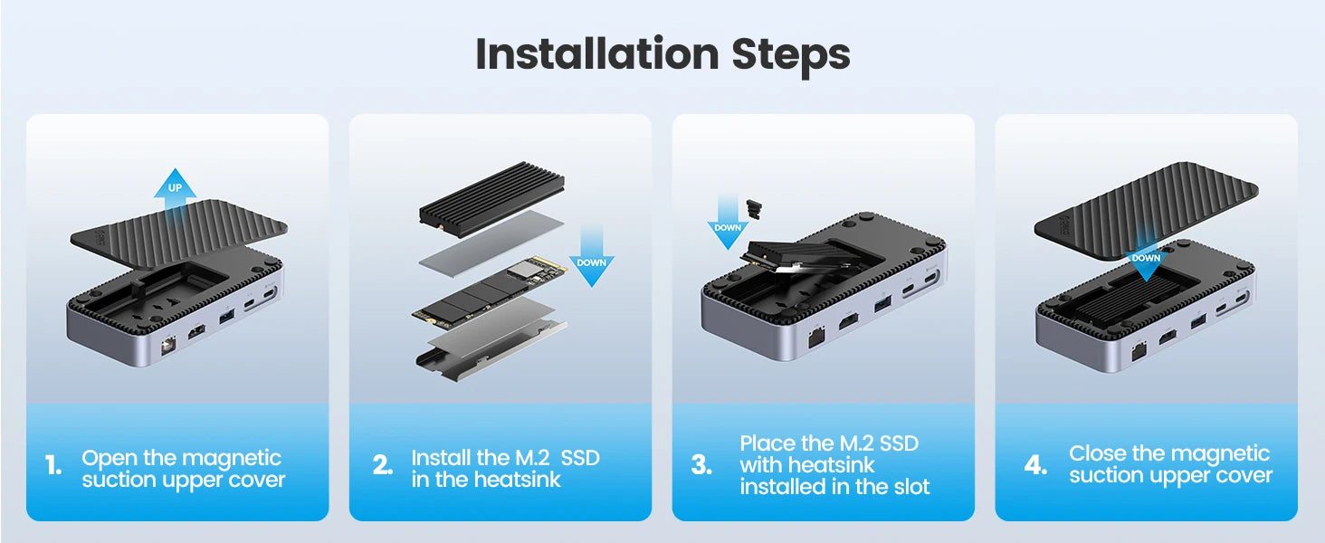 ORICO USB‑C Docking Station with M.2 NVMe/SATA SSD Enclosure (10Gbps), Cooling Fan