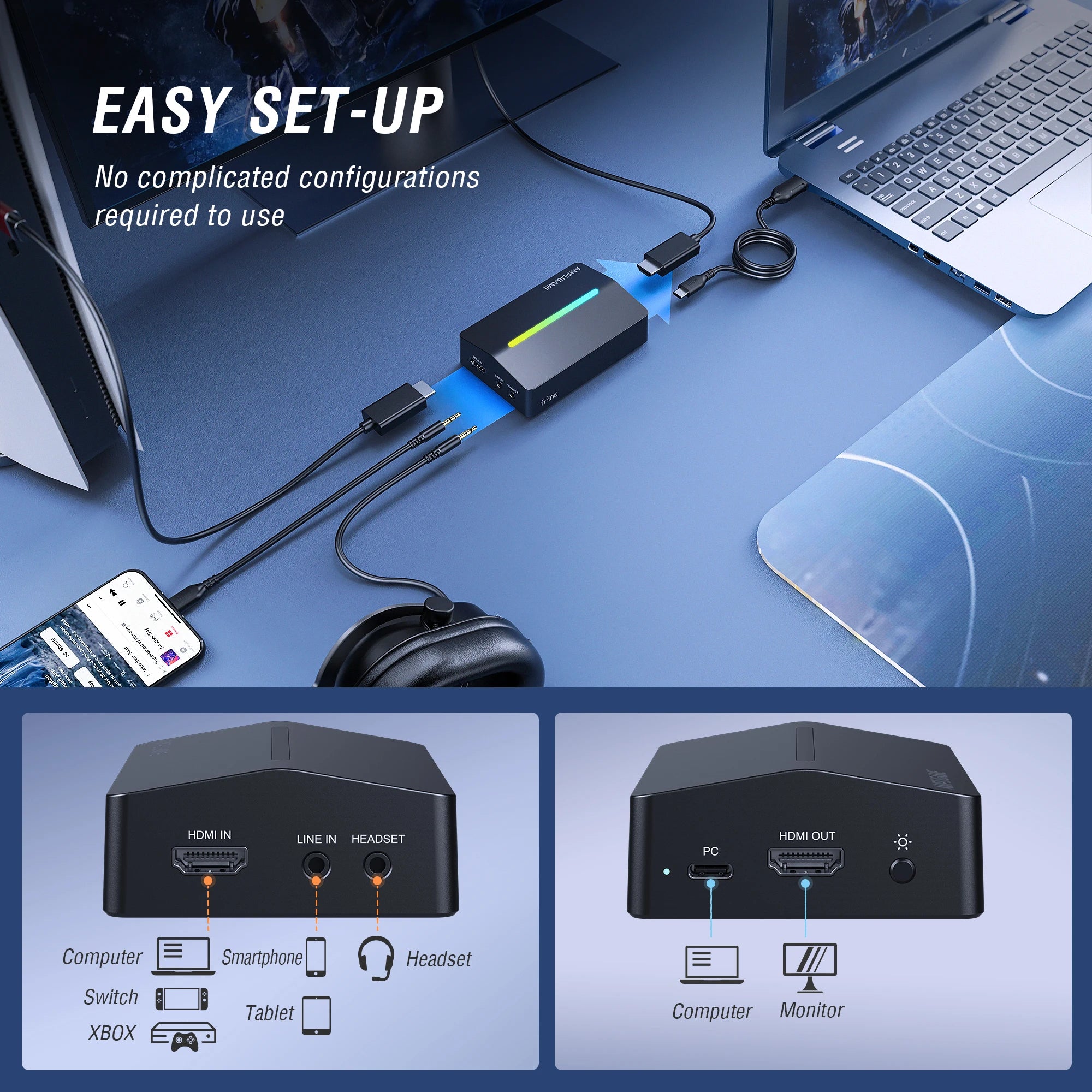 Fifine 4K HDMI Video Capture Card - Ultra-Low Latency USB 3.0 Game Recorder for PS5, Xbox, Switch & PC | V3 Edition