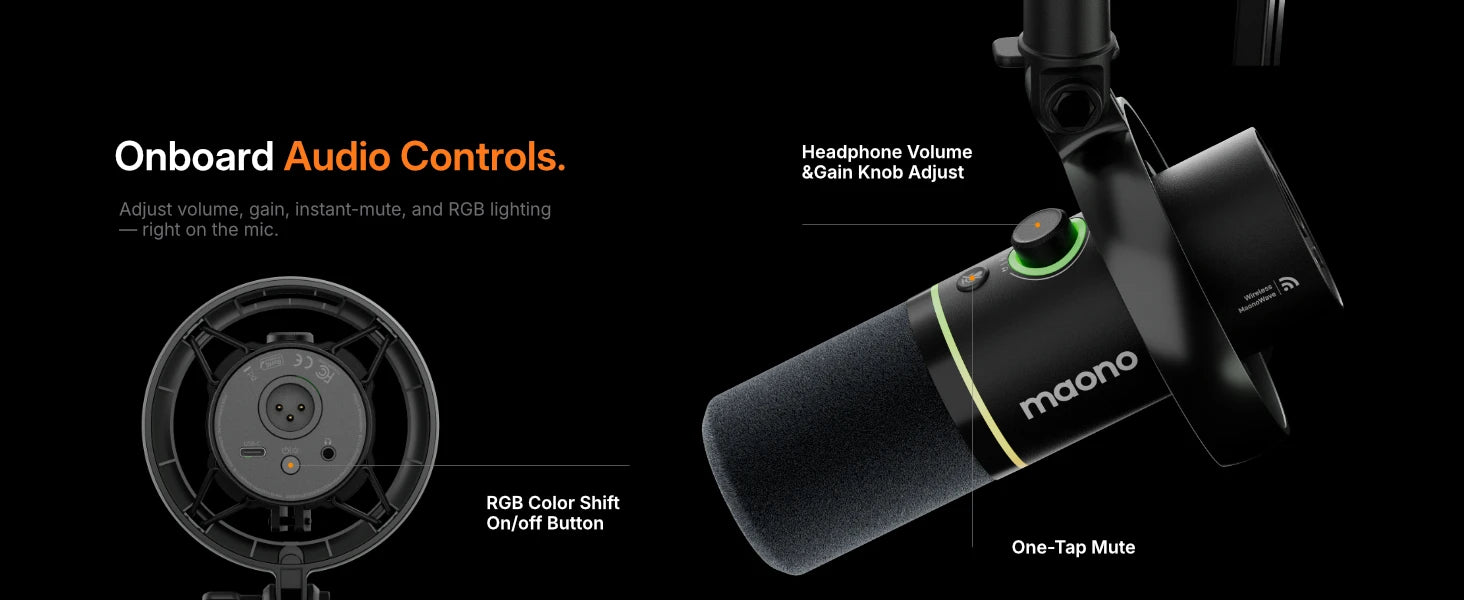 Maono PD200W – Hybrid Wireless Dynamic Podcast Microphone | XLR/USB Mic for PC, Phone & Camera