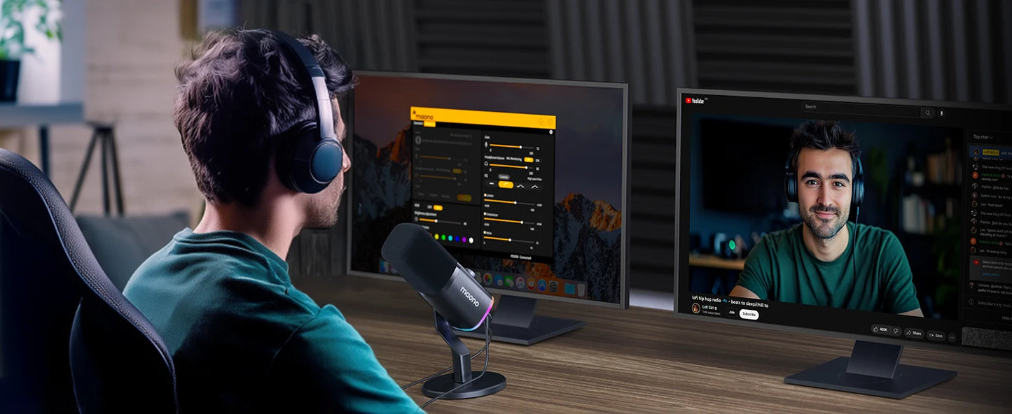 Maono PD100X – Dynamic RGB Gaming Microphone | USB Mic with Software Noise Reduction for Streaming & Recording