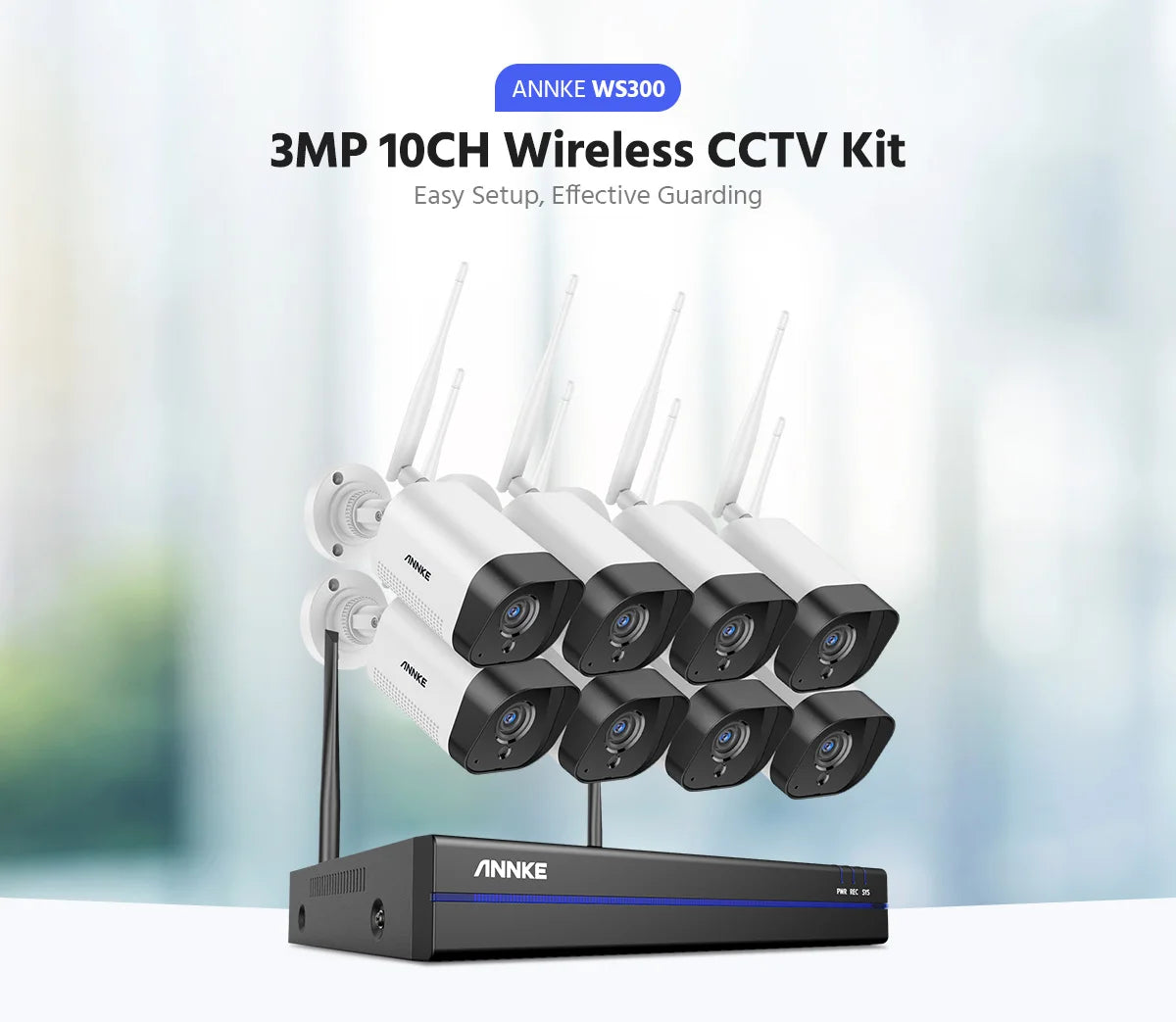 ANNKE 3MP FHD Brezžični CCTV Sistem | 8-kanalni NVR, 3MP WiFi Bullet Kamere, Zunanji Nadzor
