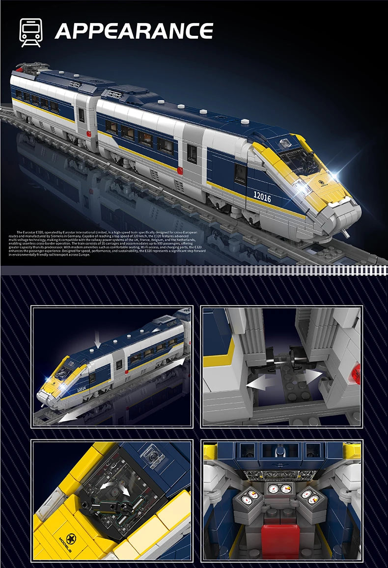 Mould King 12016 Motorized Europe Star E320 Train Building Set | RC High-Speed Locomotive with Tracks - Limetastore