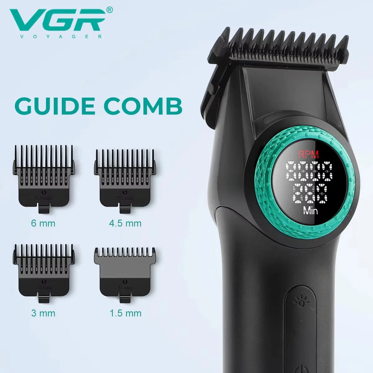 VGR Hair Trimmer Professional Hair Cutting Machine Electric Hair Clipper BLDC Motor Cordless Barber LED Trimmer for Men V-977