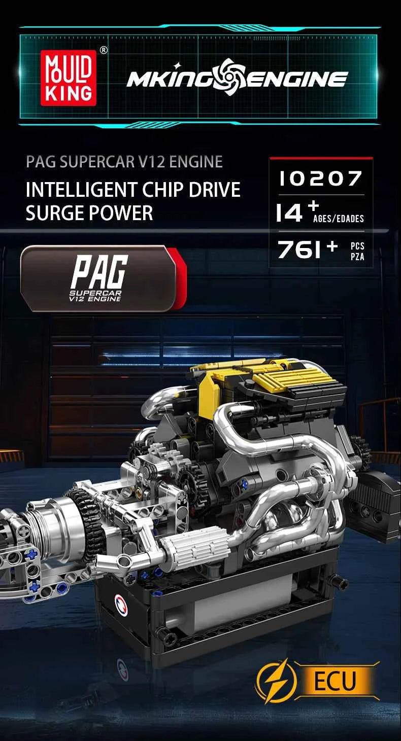 Mould King 10207 Motorized PAG Supercar V12 Engine Building Set - Limetastore