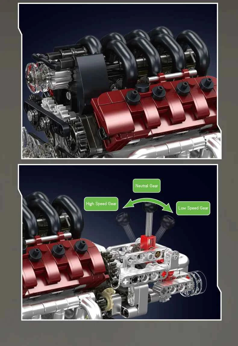 Mould King 10227 Motorized V8 Engine & Transmission Building Set - Limetastore