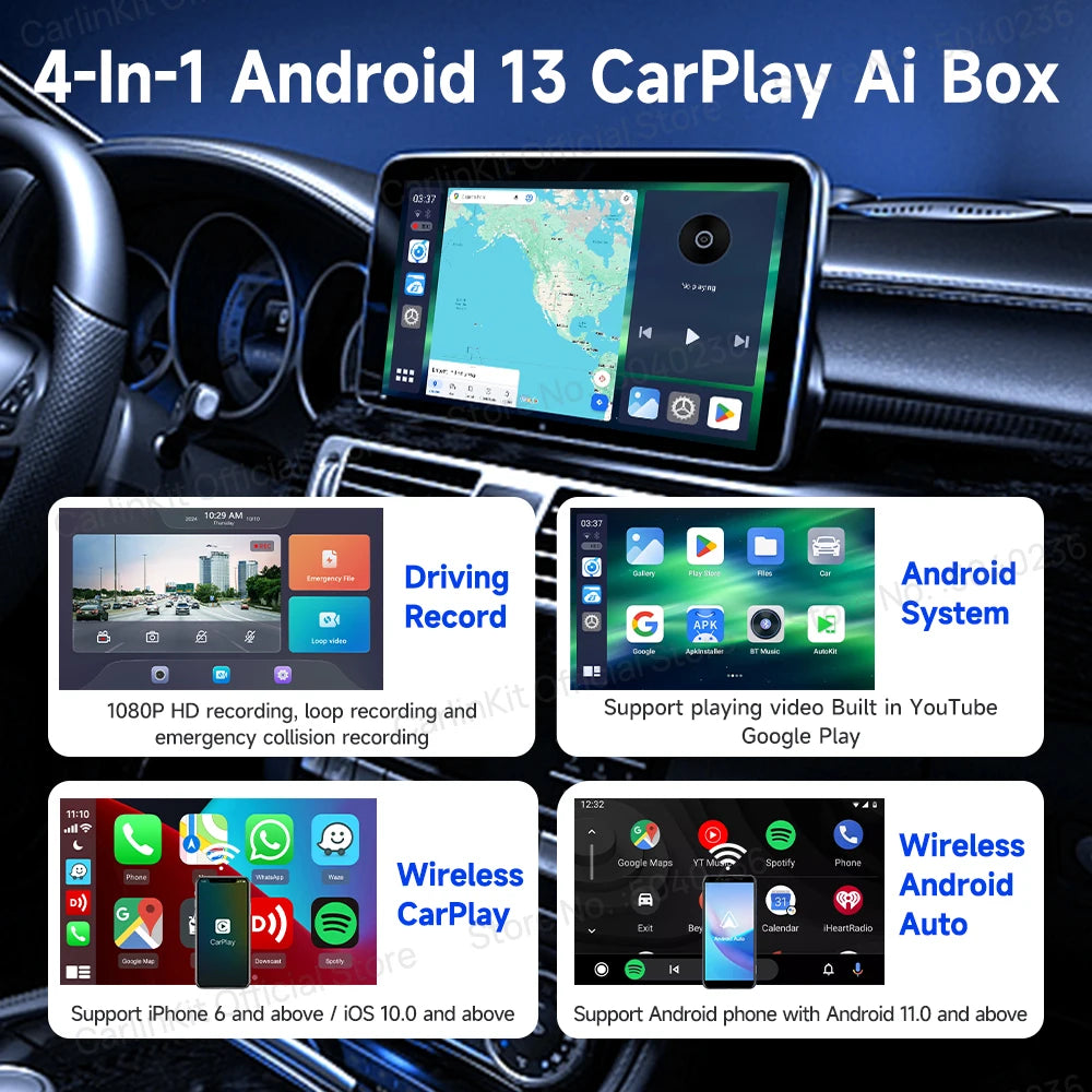 CarlinKit Android 13 8‑Core 8+128GB Wireless CarPlay AI Box