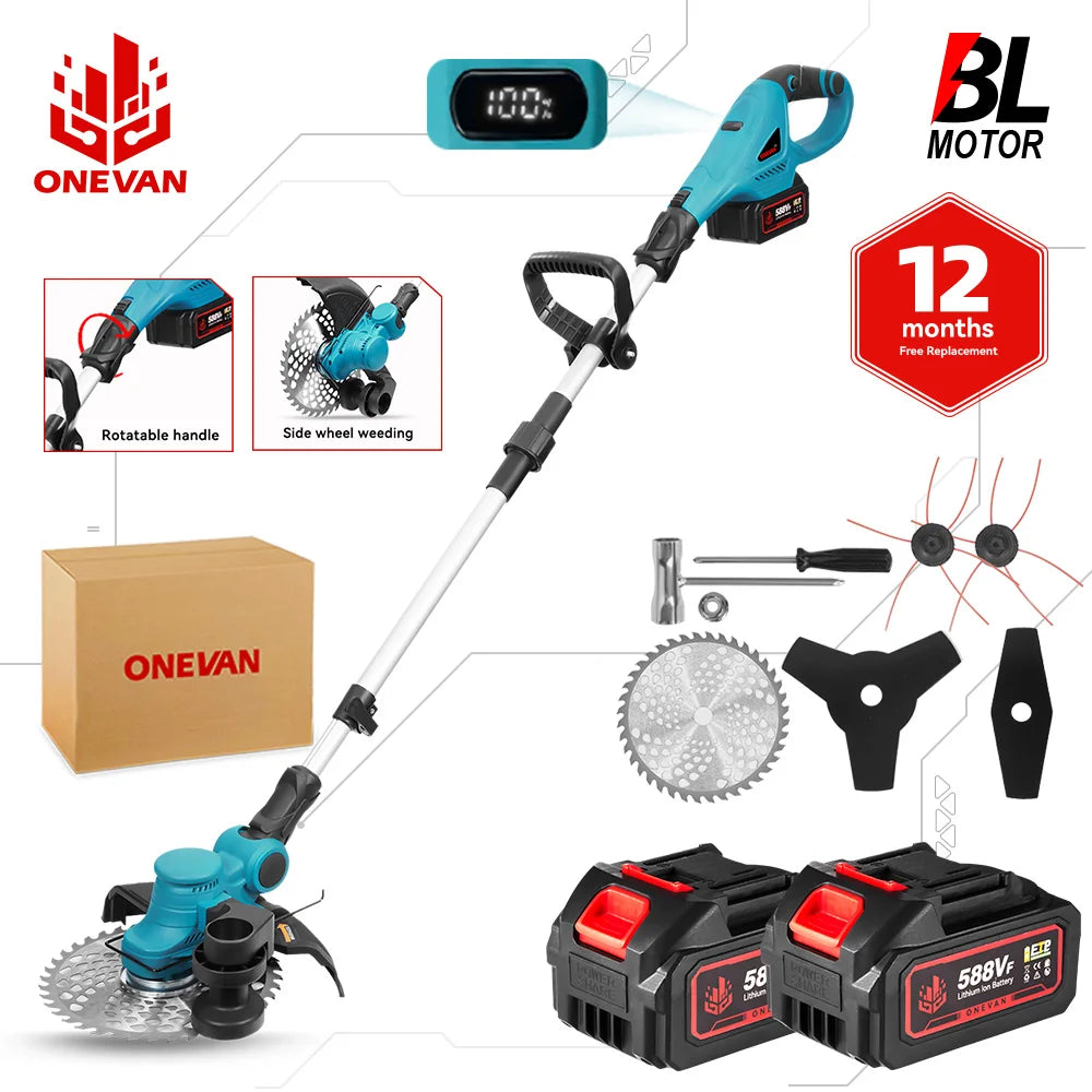 ONEVAN 9" Brushless 4000W 36,000 RPM Cordless Grass Trimmer | Foldable Lawn Mower Cutter
