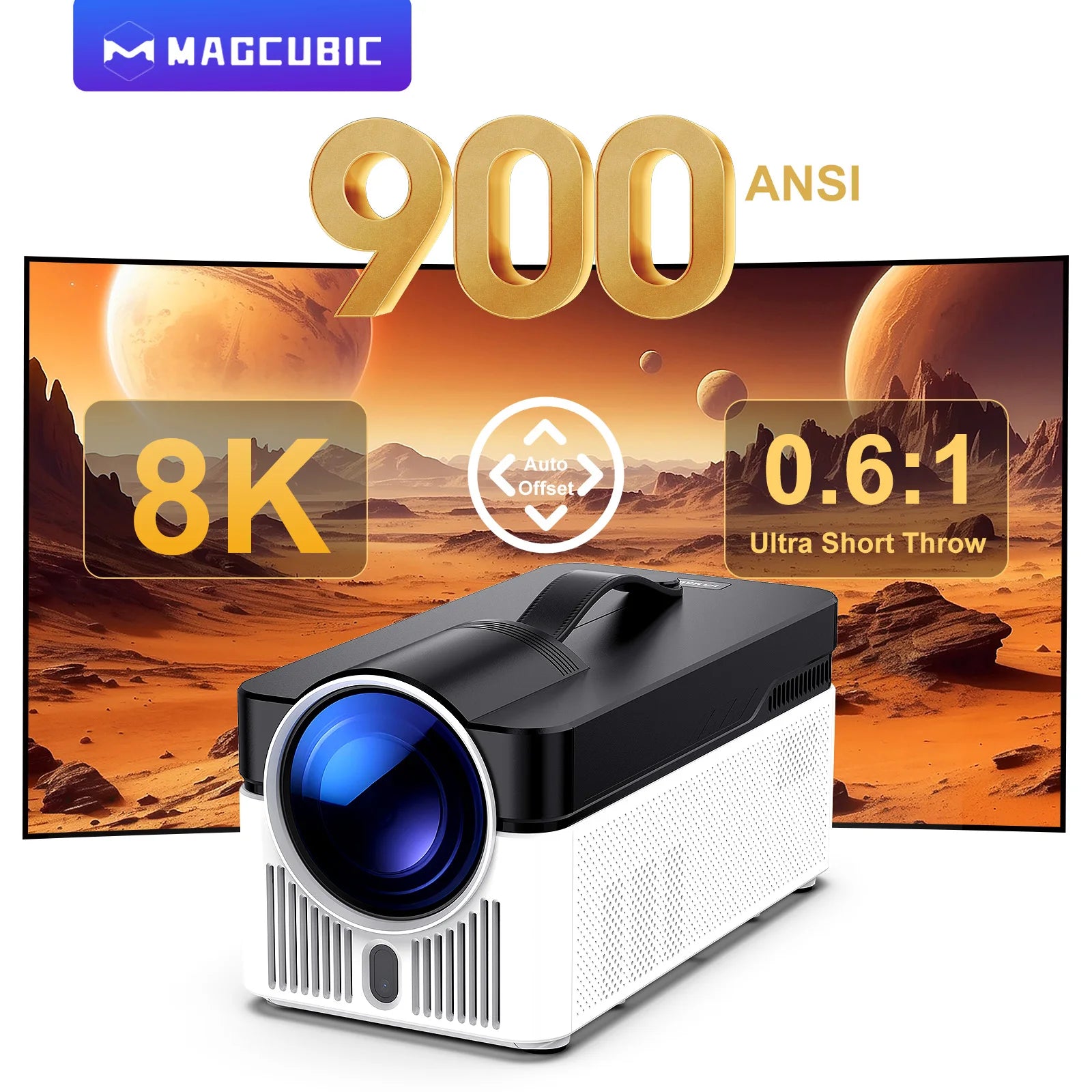 Magcubic HY450 Ultra Short Throw Projector | 900 ANSI 1080P | 8K & Auto Offset