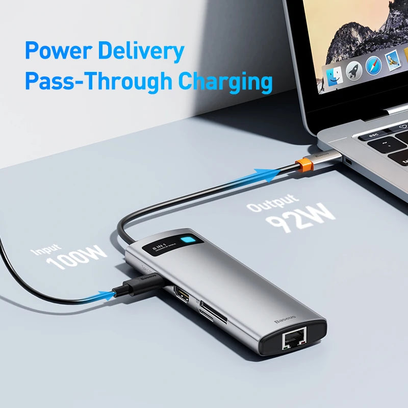 Baseus USB‑C Hub | HDMI 4K, USB 3.1 10Gbps, RJ45 Ethernet, SD/TF Docking Station for MacBook