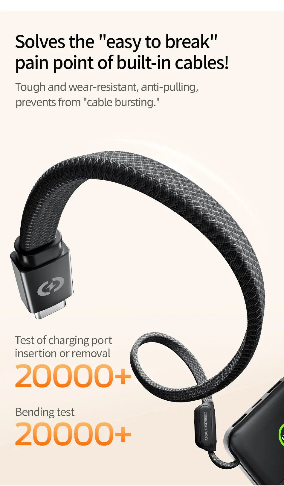 MOVESPEED P19 Power Bank 10000mAh with Built-in USB-C Cable