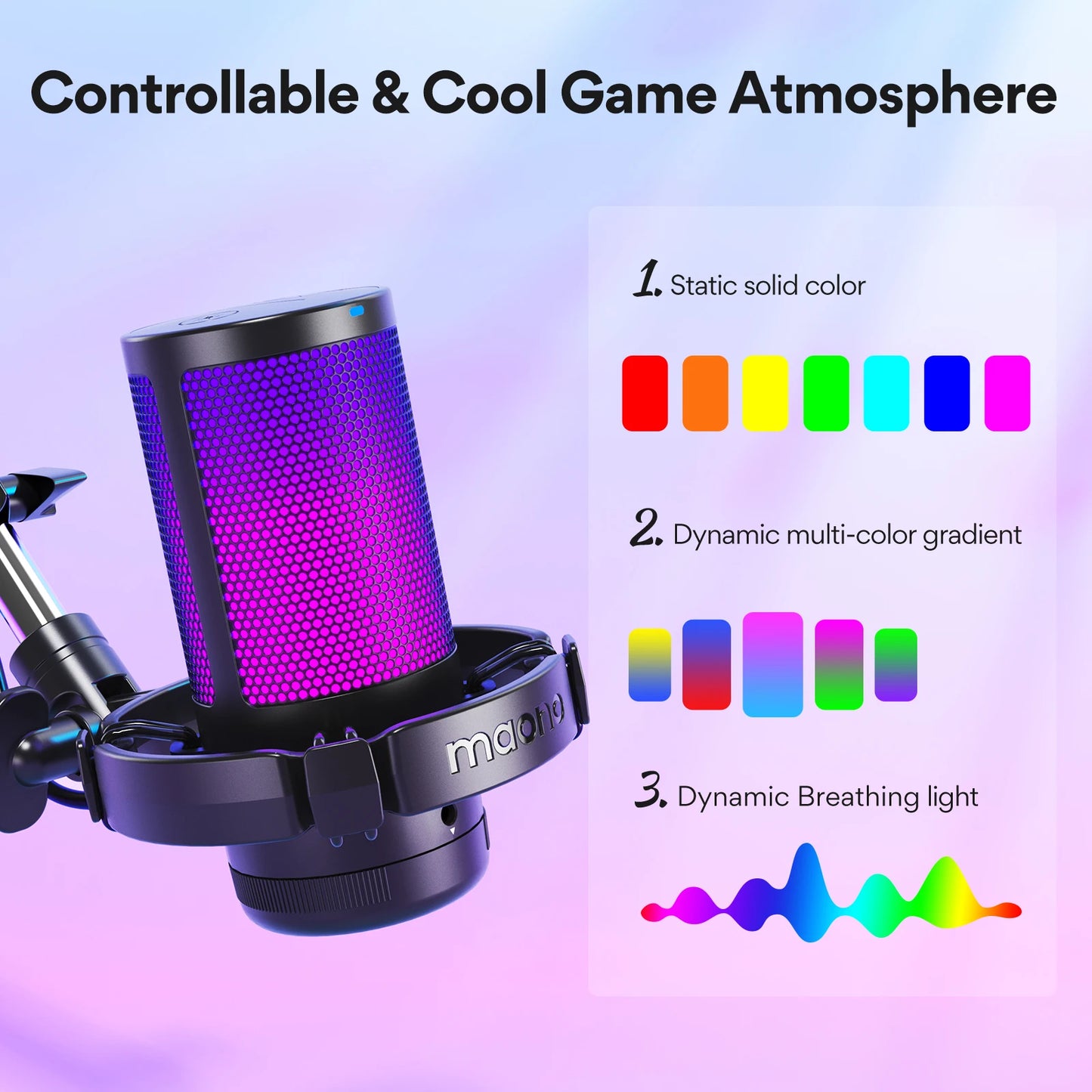 Maono DGM20S – USB Gaming Condenser Microphone | RGB Lighting, Noise Cancellation & Boom Arm for Streaming, Podcasting, YouTube & TikTok