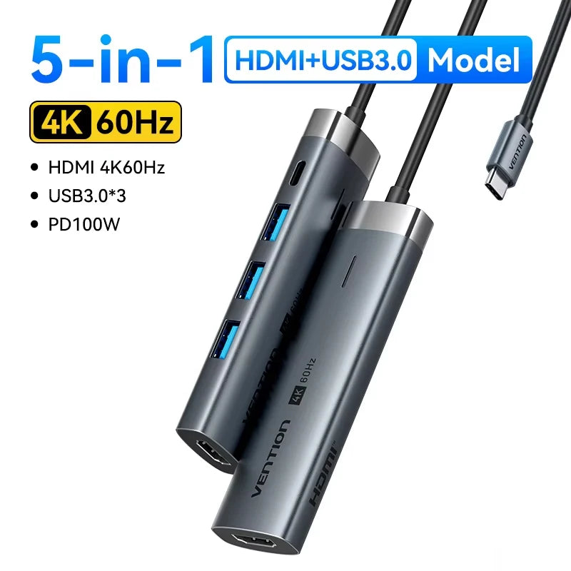 Vention USB‑C 9‑in‑1 Hub | HDMI 4K 60Hz, PD 100W, RJ45, USB 3.0 Docking Station